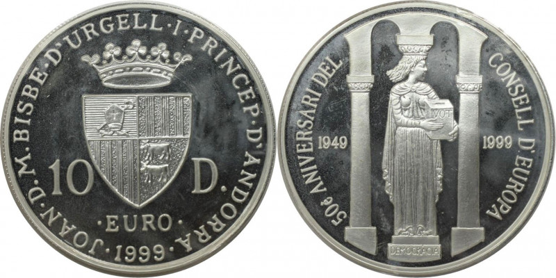 Europäische Münzen und Medaillen, Andorra. 50 Jahre - Europarat. 10 Diners 1999....