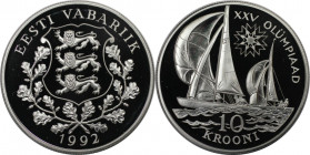 Europäische Münzen und Medaillen, Estland / Estonia. XXV. Olympische Sommerspiele Barcelona- Segelboot. 10 Krooni 1992. 28,28 g. 0.925 Silber. 0.84 OZ...