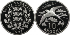 Europäische Münzen und Medaillen, Estland / Estonia. Währungsreform. 10 Krooni 1992. 28,28 g. 0.925 Silber. 0.84 OZ. KM 26. Polierte Platte