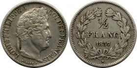 Europäische Münzen und Medaillen, Frankreich / France. Louis Philippe I. (1830-1848). 1/2 Franc 1837 W. Silber. KM 741.13. Sehr schön-vorzüglich
