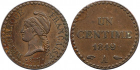 Europäische Münzen und Medaillen, Frankreich / France. Zweite Republik (1848-1851). 1 Centime 1849 A. Bronze. KM 754. Fast Vorzüglich