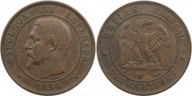 Europäische Münzen und Medaillen, Frankreich / France. Napoleon III. (1852-1870). 10 Centimes 1854 W. Bronze. KM 771.7. Fast Vorzüglich