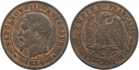 Europäische Münzen und Medaillen, Frankreich / France. Napoleon III. (1852-1870). 2 Centimes 1854 BB. Bronze. KM 776.3. Sehr schön-vorzüglich