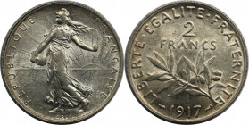 Europäische Münzen und Medaillen, Frankreich / France. Dritte Republik (1870-1940). 2 Francs 1917. 10,0 g. 0.835 Silber. 0.27 OZ. KM 845.1. Stempelgla...