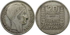 Europäische Münzen und Medaillen, Frankreich / France. 20 Francs 1933. Silber. KM 879. Sehr schön