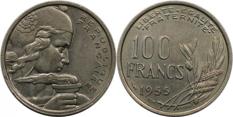 Europäische Münzen und Medaillen, Frankreich / France. 100 Francs 1955. Kupfer-N...