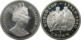 Europäische Münzen und Medaillen, Gibraltar. Weltcup-Fußball. 1 Crown 1990. 28,28 g. 0.925 Silber. 0.84 OZ. KM 37a. Polierte Platte.