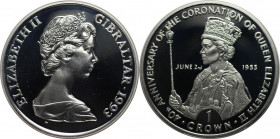 Europäische Münzen und Medaillen, Gibraltar. Krönung von Elisabeth II. 1 Crown 1993. 28,28 g. 0.925 Silber. 0.84 OZ. KM 143a. Polierte Platte