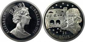 Europäische Münzen und Medaillen, Gibraltar. Einweihung des Eurotunnels - Napoleon. 21 Ecus 1993. 19,20 g. 0.925 Silber. 0.57 OZ. KM 482. Polierte Pla...