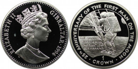 Europäische Münzen und Medaillen, Gibraltar. Erster Schritt auf dem Mond. 1 Crown 1994. 28,28 g. 0.925 Silber. 0.84 OZ. KM 275a. Polierte Platte