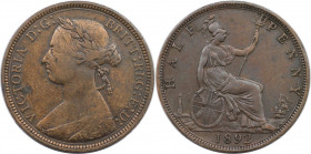 Europäische Münzen und Medaillen, Großbritannien / Vereinigtes Königreich / UK / United Kingdom. Victoria (1837-1901). 1/2 Penny 1892. Bronze. KM 754....