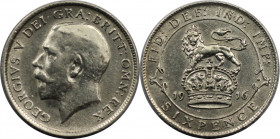 Europäische Münzen und Medaillen, Großbritannien / Vereinigtes Königreich / UK / United Kingdom. George V. (1910-1936). 6 Pence (Sixpence) 1916. Silbe...
