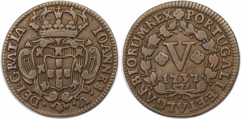 Europäische Münzen und Medaillen, Portugal. Johann V. 5 Reis 1737. Kupfer. KM 22...