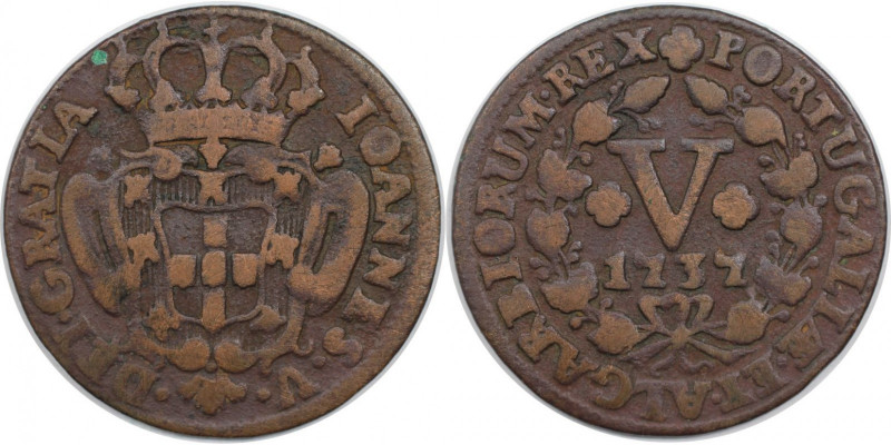 Europäische Münzen und Medaillen, Portugal. Johann V. 5 Reis 1737. Kupfer. KM 22...