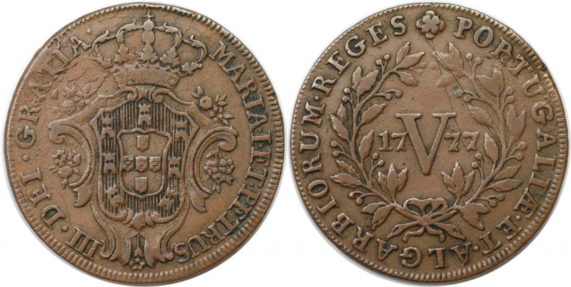 Europäische Münzen und Medaillen, Portugal. Maria I. & Pedro III. 5 Reis 1777. K...