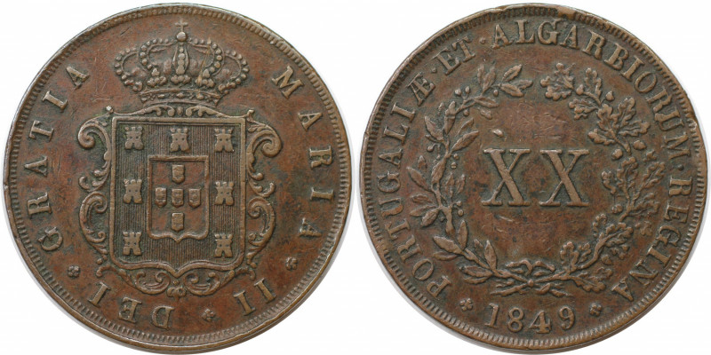 Europäische Münzen und Medaillen, Portugal. Maria II. 20 Reis 1849. Kupfer. KM 4...