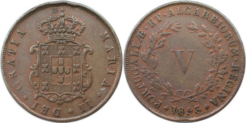 Europäische Münzen und Medaillen, Portugal. Maria II. 5 Reis 1853. Kupfer. KM 48...