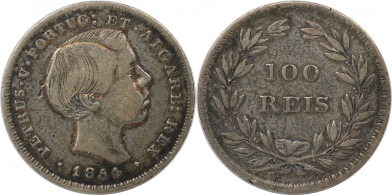 Europäische Münzen und Medaillen, Portugal. Peter V. 100 Reis 1854. Silber. KM 4...