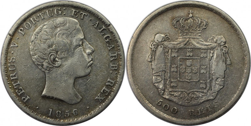 Europäische Münzen und Medaillen, Portugal. Pedro V. 500 Reis 1856. Silber. KM 4...