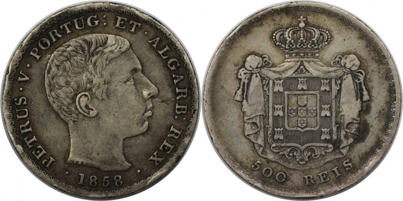 Europäische Münzen und Medaillen, Portugal. Pedro V. 500 Reis 1858. Silber. KM 4...