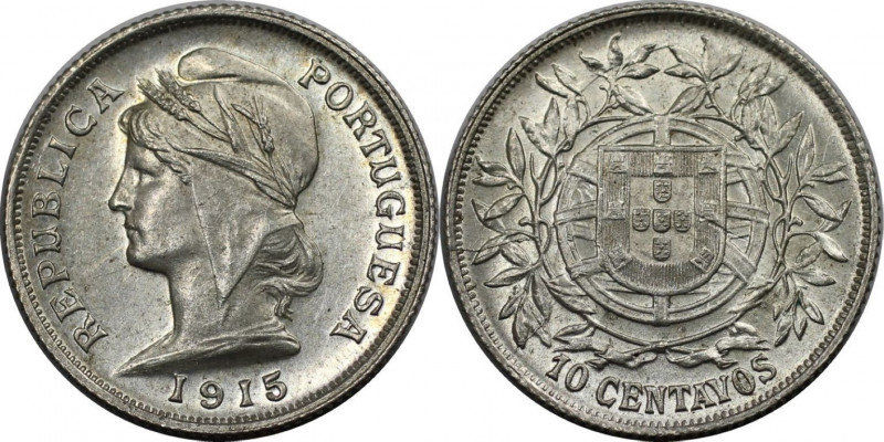 Europäische Münzen und Medaillen, Portugal. 10 Centavos 1915. 2,50 g. 0.835 Silb...