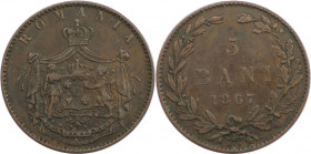 Europäische Münzen und Medaillen, Rumänien / Romania. Karl I. 5 Bani 1867. Kupfer. KM 3.2. Sehr schön