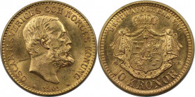 Europäische Münzen und Medaillen, Schweden / Sweden. Oskar II. (1872-1907). 10 Kronor 1901. 4,48 g. 0.900 Gold. 0.13 OZ. Stempelglanz