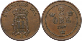Europäische Münzen und Medaillen, Schweden / Sweden. Oscar II. 2 Öre 1907. Bronze. KM 769. Vorzüglich-stempelglanz