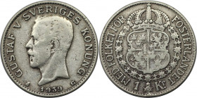 Europäische Münzen und Medaillen, Schweden / Sweden. Gustaf V. (1907-1950). 1 Krona 1939. Silber. KM 786.2. Sehr schön