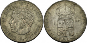 Europäische Münzen und Medaillen, Schweden / Sweden. Gustaf VI. Adolf (1950-1973). 1 Krone 1956. Silber. 6,90 g. KM 826. Fast Vorzüglich