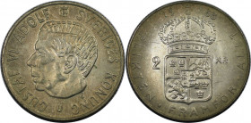 Europäische Münzen und Medaillen, Schweden / Sweden. Gustaf VI. Adolf (1950-1973). 2 Kronen 1963. 14,0 g. 0.400 Silber. 0.18 OZ. KM 827. Fast Stempelg...