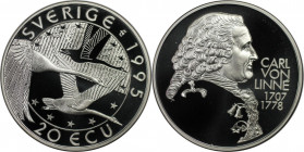 Europäische Münzen und Medaillen, Schweden / Sweden. Carl von Linne (1707-1778). 20 Ecu 1995. Silber. Polierte Platte