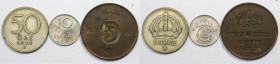 Europäische Münzen und Medaillen, Schweden / Sweden, Lots und Samllungen. 5 Öre 1955, 10 Öre 1967, 50 Öre 1944. Lot von 3 Münzen. Bild ansehen Lot...