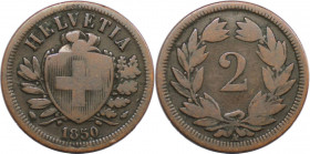 Europäische Münzen und Medaillen, Schweiz / Switzerland. Helvetia. 2 Rappen 1850 A, Paris. Bronze. KM 4.1. Stempelglanz