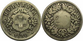 Europäische Münzen und Medaillen, Schweiz / Switzerland. Helvetia. 20 Rappen 1850 BB, Straßburg. Billon. KM 7. Schön