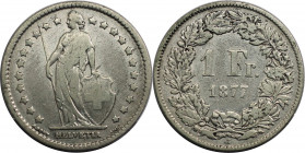 Europäische Münzen und Medaillen, Schweiz / Switzerland. Helvetia. 1 Franken 1877 B. Silber. KM 24. Sehr schön