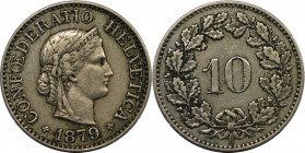 Europäische Münzen und Medaillen, Schweiz / Switzerland. Eidgenossenschaft. 10 Rappen 1879 B, Bern. Kupfer-Nickel. KM 27. Sehr schön+