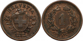 Europäische Münzen und Medaillen, Schweiz / Switzerland. Helvetia. 1 Rappen 1882 B, Bern. Bronze. KM 3.1. Vorzüglich+. R