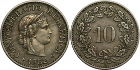 Europäische Münzen und Medaillen, Schweiz / Switzerland. Eidgenossenschaft. 10 Rappen 1882 B, Bern. Kupfer-Nickel. KM 27. Fast Vorzüglich