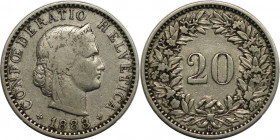 Europäische Münzen und Medaillen, Schweiz / Switzerland. Eidgenossenschaft. 20 Rappen 1883 B, Bern. Nickel. KM 29. Sehr schön+