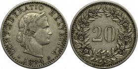 Europäische Münzen und Medaillen, Schweiz / Switzerland. Eidgenossenschaft. 20 Rappen 1884 B, Bern. Nickel. KM 29. Sehr schön+