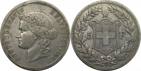 Europäische Münzen und Medaillen, Schweiz / Switzerland. Eidgenossenschaft. 5 Franken 1889 B, Bern. Silber. KM 34. Sehr schön