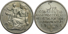 Europäische Münzen und Medaillen, Schweiz / Switzerland. 100 Jahre Bundestaat. 5 Franken 1948 B. 15,0 g. 0.835 Silber. 0.40 OZ. KM 48. Stempelglanz