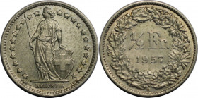 Europäische Münzen und Medaillen, Schweiz / Switzerland. Helvetia. 1/2 Franken 1957 B. Silber. KM 23. Vorzüglich