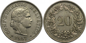 Europäische Münzen und Medaillen, Schweiz / Switzerland. Eidgenossenschaft. 20 Rappen 1957 B, Bern. Kupfer-Nickel. KM 29a. Vorzüglich+