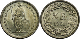 Europäische Münzen und Medaillen, Schweiz / Switzerland. Helvetia. 1/2 Franken 1961 B. 2,5 g. 0.835 Silber. 0.067 OZ. KM 23. Stempelglanz