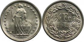 Europäische Münzen und Medaillen, Schweiz / Switzerland. Helvetia. 1/2 Franken 1963 B. 2,5 g. 0.835 Silber. 0.067 OZ. KM 23. Stempelglanz