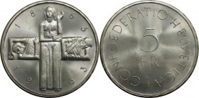 Europäische Münzen und Medaillen, Schweiz / Switzerland. 100 Jahre Rotes Kreuz. 5 Franken 1963 B. 15,0 g. 0.835 Silber. 0.40 OZ. KM 51. Stempelglanz