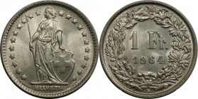 Europäische Münzen und Medaillen, Schweiz / Switzerland. Helvetia. 1 Franken 1964 B. 5,0 g. 0.835 Silber. 0.13 OZ. KM 24. Stempelglanz