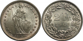 Europäische Münzen und Medaillen, Schweiz / Switzerland. Helvetia. 2 Franken 1964 B. 10,0 g. 0.835 Silber. 0.27 OZ. KM 21. Stempelglanz